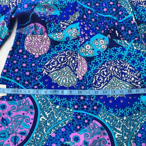 Vintage Sixties Paradise Hawaii Full Length L/S Purple & Blue Multi Print Dress - Picture 8 of 12